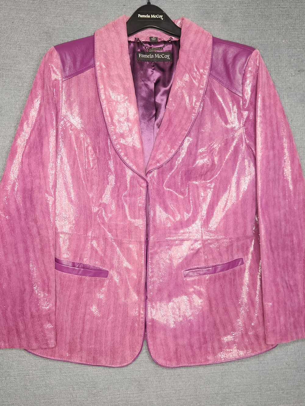 Pamela McCoy Pink Shimmer Leather Blazer